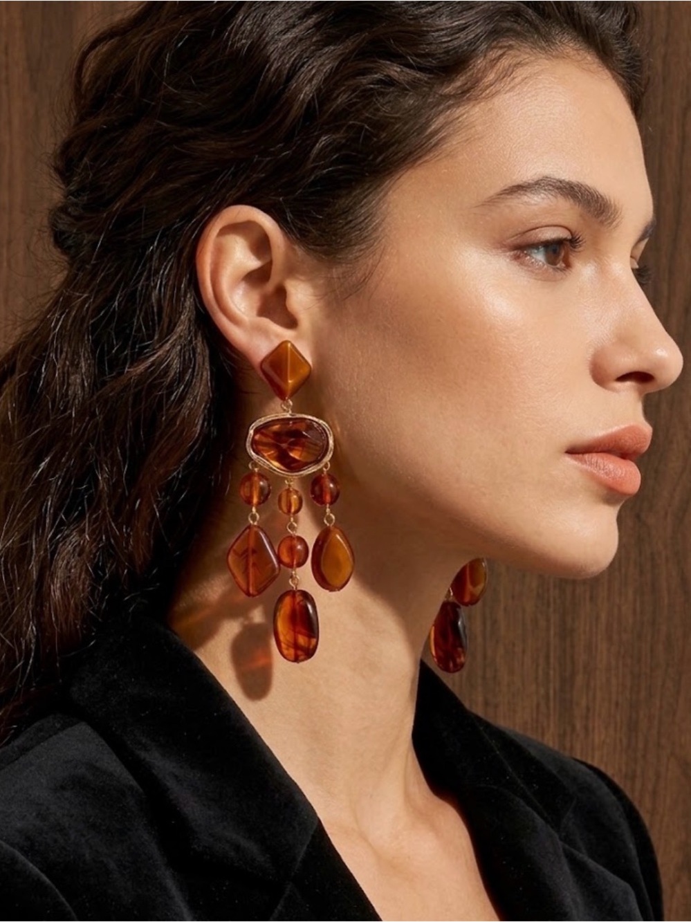Statement Amber Drop Earrings - Women Jewelry - Picture 2 of 3